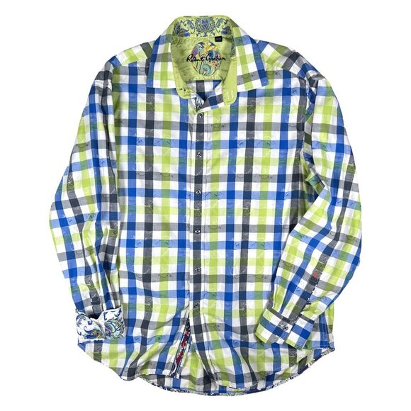 Robert Graham Slide Green Blue L/S Button Up Shirt Men's Flip Cuffs Size XL - Picture 2 of 15